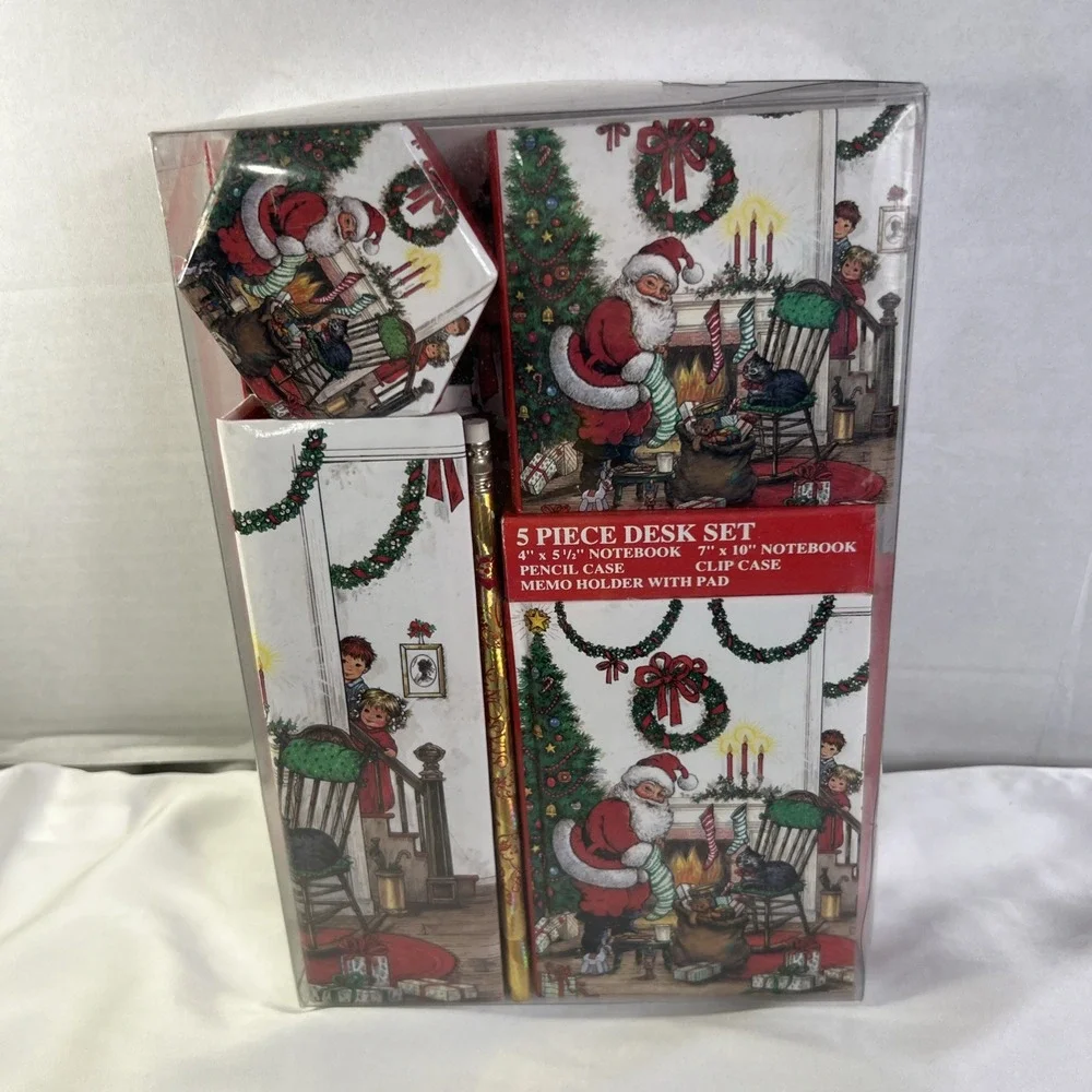 Vintage Christmas‎ 5 Piece Desk Set Notebook Pencil Case Grandma Nostalgia